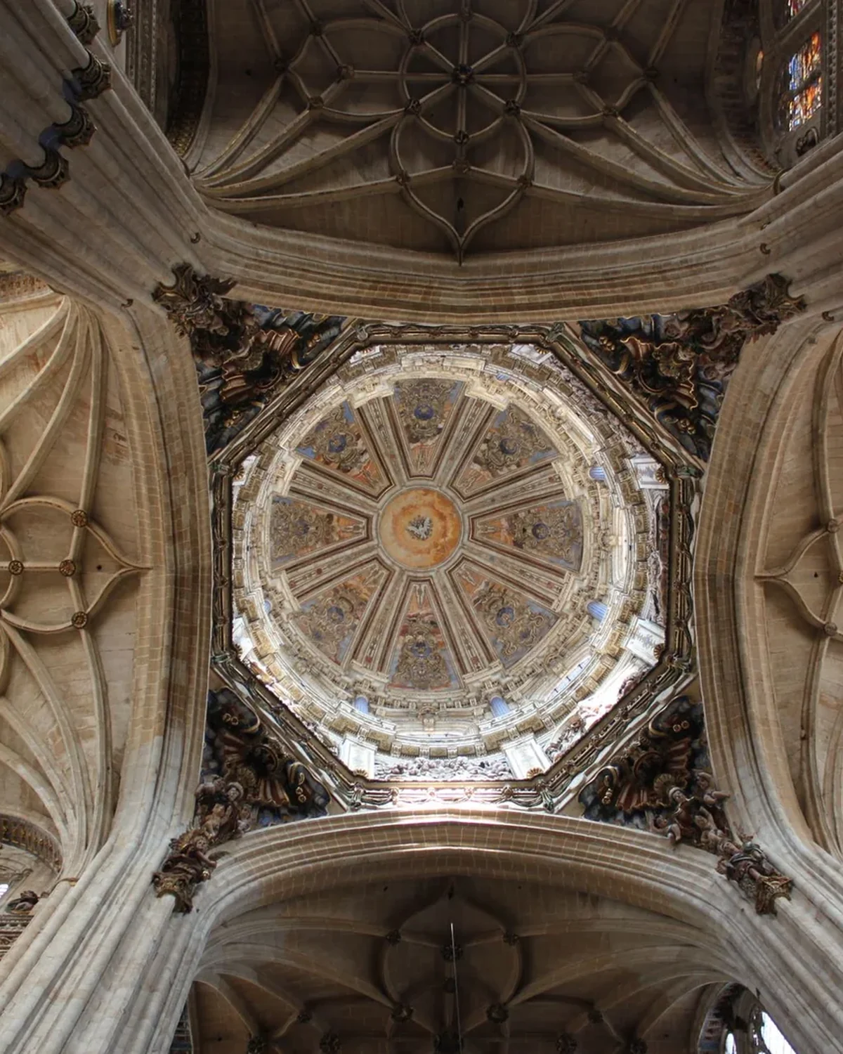 Ornate European cathedral dome and vaulted ceiling