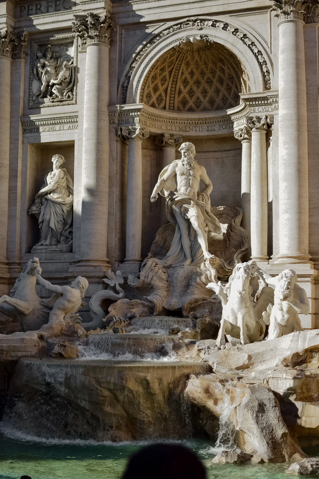 Sculptures and water at the Trevi Fountain in Rome